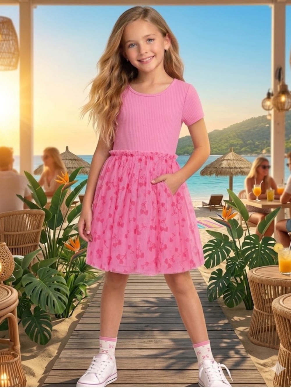 💕🔥4/$16 Girls NWT Pink Short Sleeve Tulle Skirt Dress